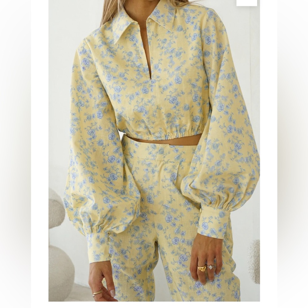 YELLOW THE LABEL Lou Floral Recycled Linen Wide Leg Pant any top SET NEW